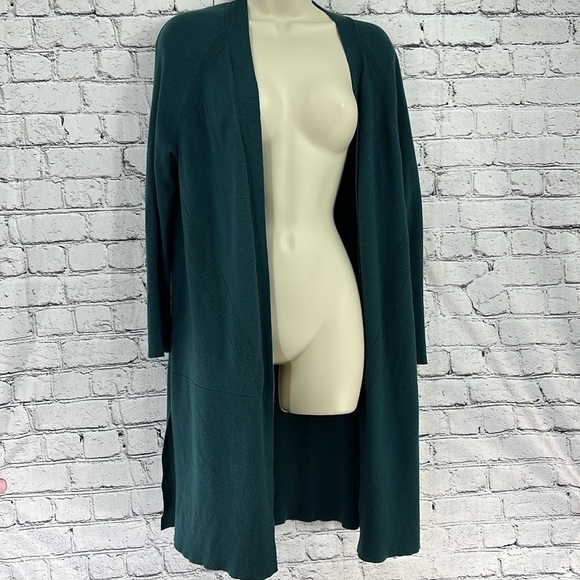 TALBOTS Long Merino Wool Duster Cardigan Lp Hunter Green VGC* - Picture 2 of 7